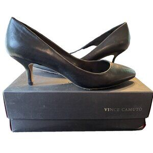 Vince Camuto Womens Goldie Pump Size 10 Black Leather Pointed Kitten Heel Shoe